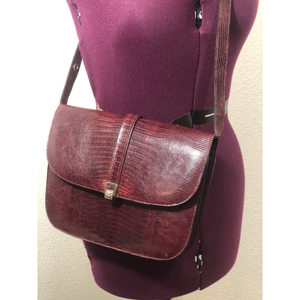 Nina Ricci Burgundy Croc-Embossed Leather Crossbody Bag